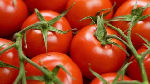 Red Fresh Tomatoes, Close-up, Rotation. Tomatoes on the Market Shop, Tomatoes on Stock Footage 152713367