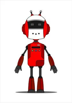 Red Friendly Android Robot Character With Two Antennas. Stock Illustration