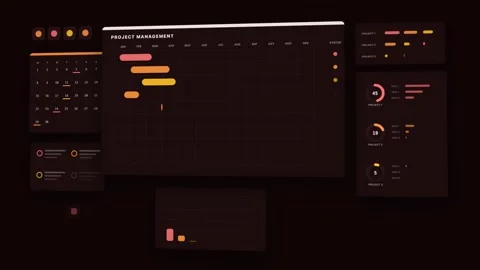 Red Front View Project Management Panels Dark UI Loop 库存影片 342603607