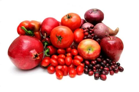 Red fruit and vegetables Stockfoto's