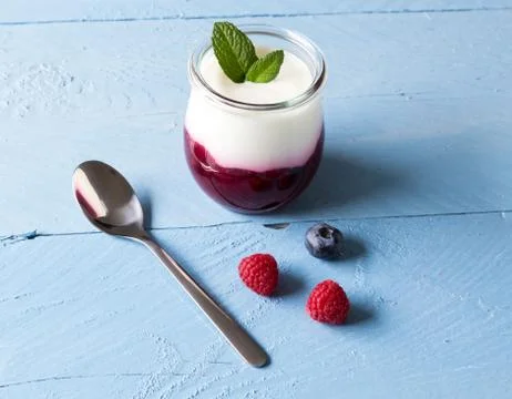 Red fruit jelly with mint Stock Photos