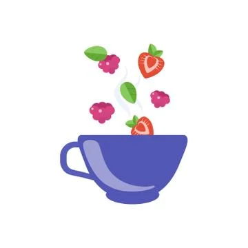 Red Fruit Tea In Blue Cup 스톡 일러스트