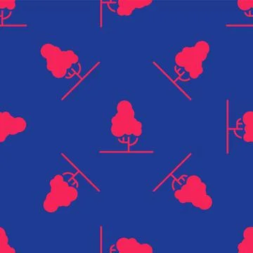 Red Fruit tree icon isolated seamless pattern on blue background. Agricultural イラスト素材