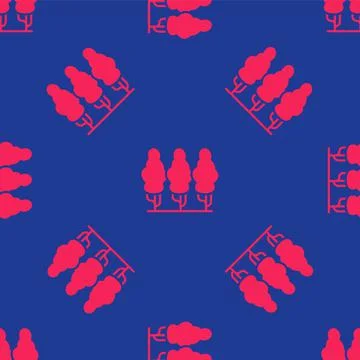 Red Fruit trees icon isolated seamless pattern on blue background. Agricultural Stock Illustration