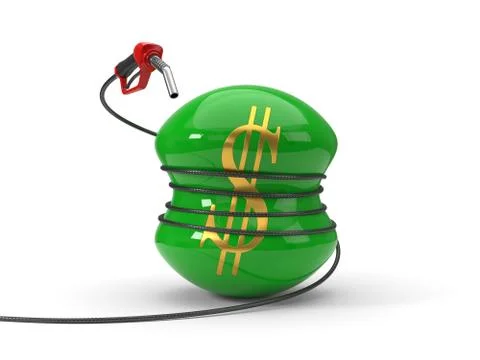 Red fuel nozzle squeezing dollar symbol. 3d illustration Stock Illustration