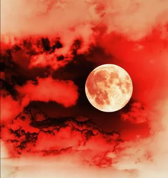 Red full moon at night Stock Illustration