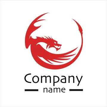 Red furious dragon in a circle, sharp wings and teeth, logo for the company Stock Illustration