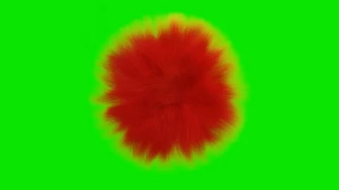 Red furry sphere moves in the wind on a green background. 3d render looped anima Stock Footage 312873285