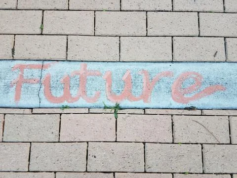Red future sign or text on red bricks on ground Stock Photos