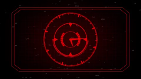 Red futuristic radar hud interface scanning on dark animated background, Di.. Stock Footage 337366321