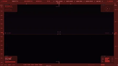 Red futuristic tactical HUD interface with cockpit telemetry mission objectives Stock Footage 334636407