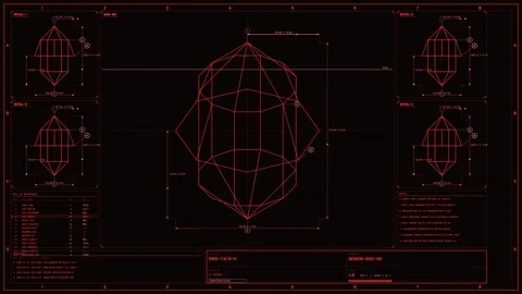 Red Futuristic Technical Schematic HUD with Geometric Wireframe and Data Re.. Stock-Footage 334114666