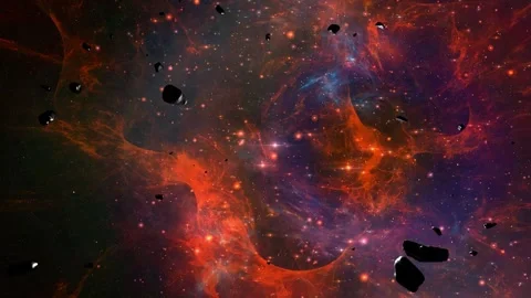 Red Galaxy Asteroids Cluster   Space Overlay Effect HD Animation Background Stock Footage 268192657