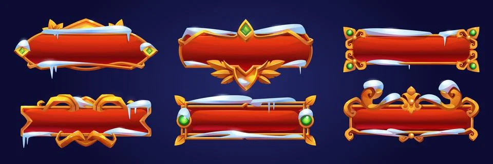 Red game buttons with golden frames and snow イラスト素材