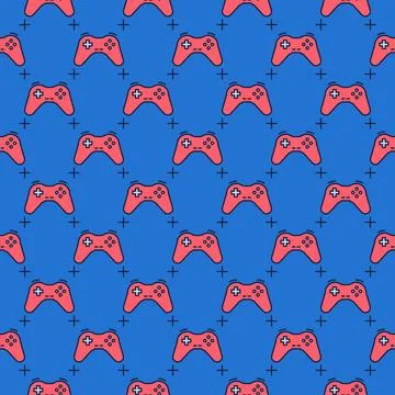 Red Game Controller - Gamepad vector Controlling Device blue seamless pattern Stockillustratie