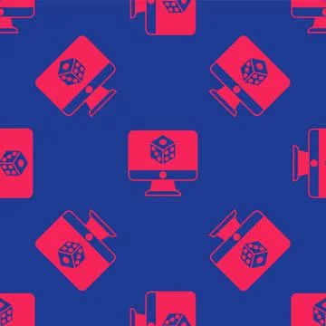 Red Game dice icon isolated seamless pattern on blue background. Casino gambling Stock Illustration