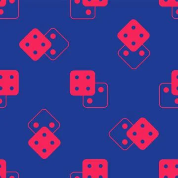 Red Game dice icon isolated seamless pattern on blue background. Casino gambling 스톡 일러스트