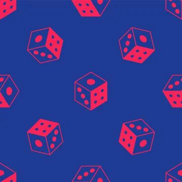 Red Game dice icon isolated seamless pattern on blue background. Casino gambling Stock Illustration