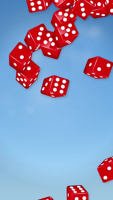 Red Gaming Dice Falling Against a Soft Blue Gradient Background Stock Footage 341548925