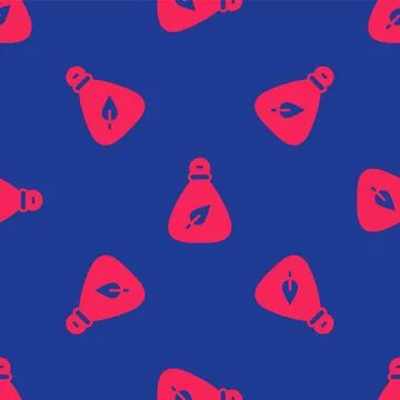 Red Garbage bag icon isolated seamless pattern on blue background. Vector Stock Illustration