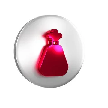Red Garbage bag icon isolated on transparent background. Silver circle button Stock Illustration