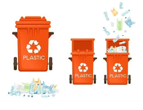 Red garbage bin trash can for plastic types of waste vector illustration イラスト素材