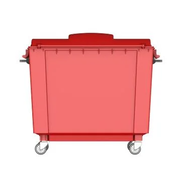 A red garbage container on a white background. Isolate. Stock Photos