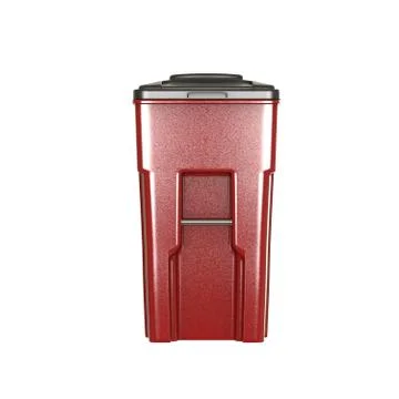 A red garbage container on a white background. Isolate. Foto stock