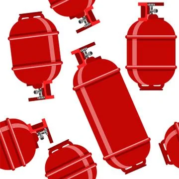 Red Gas Tank Seamless Pattern Isolated on White Background. Metallic Cylynder Stock Illustration