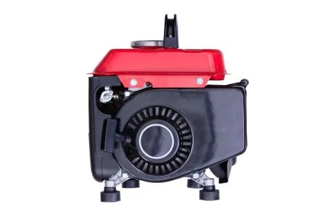 Red gasoline generator viewed from side Stock Photos