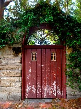 Red gate in historic St. Augustine Stock Photos