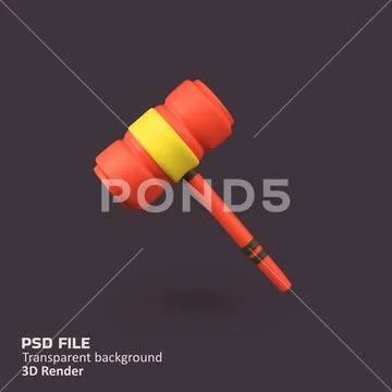 Red gavel isolated 3d render icon illustration PSD Template