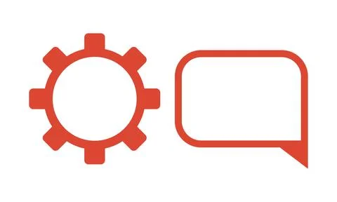 Red gear and speech bubble vector design elements Illustrazione stock