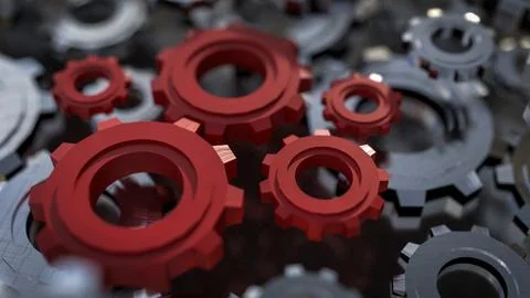 The Red gear for engineering or team work concept 3d Rendering. Illustrazione stock