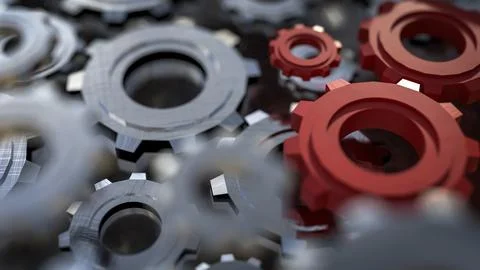 The Red gear for engineering or team work concept 3d Rendering. Illustrazione stock
