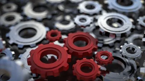 The Red gear for engineering or team work concept 3d Rendering. Stock Photos