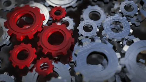 The Red gear for engineering or team work concept 3d Rendering. Stock Photos