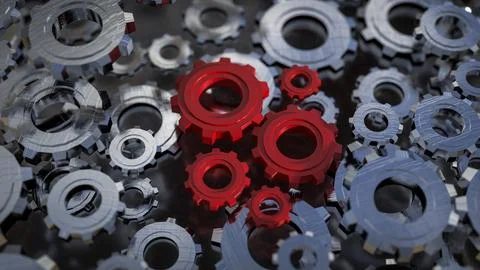 The Red gear for engineering or team work concept 3d Rendering. Stock Photos