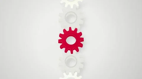 Red gear interlocking gray cogs seamless loop motion Video stock 345657824