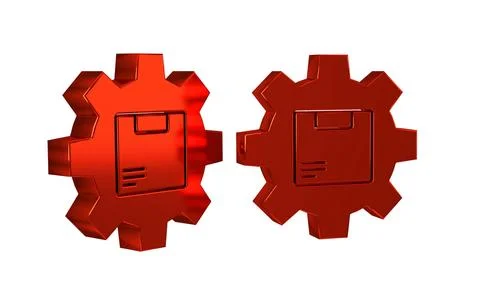 Red Gear wheel with package box icon isolated on transparent background. Bo.. Stock Illustration
