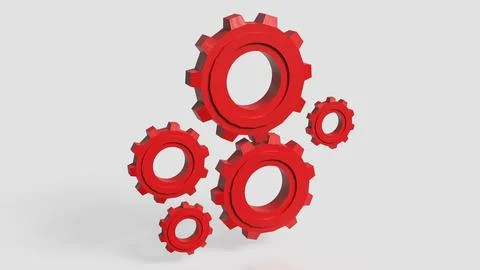The Red Gear on white Background for engineering concept 3d Rendering. 写真素材