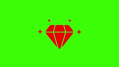 Red gem diamond icon animation glowing with sparkles on chroma key green sc.. Stock Footage 329145121