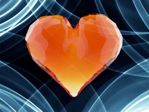 Red gem heart isolated on dark background. Geometric rumpled triangular low p Stock Illustration