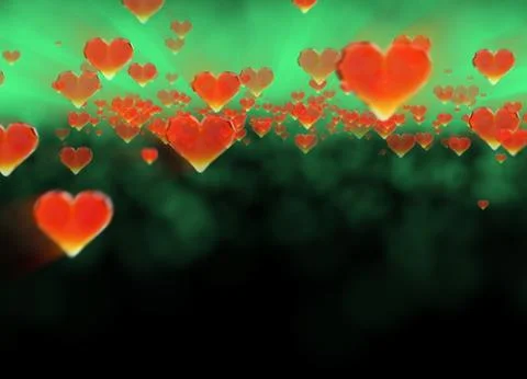 Red gem hearts cloud isolated on dark background. Geometric rumpled triangular Stockillustratie