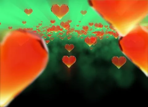 Red gem hearts cloud isolated on dark background. Geometric rumpled triangular Stock Illustration