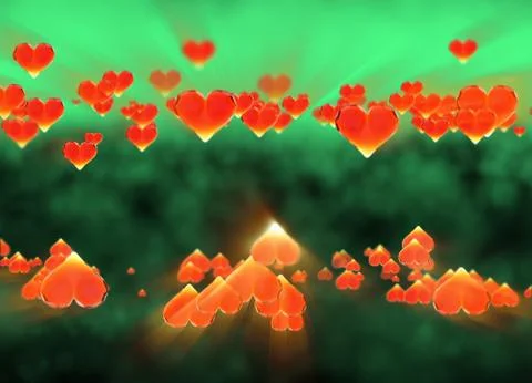 Red gem hearts cloud isolated on dark background. Geometric rumpled triangular Stock Illustration