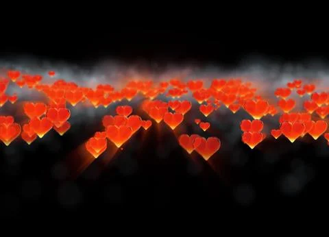 Red gem hearts cloud isolated on dark background. Geometric rumpled triangula Stock Illustration