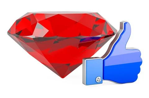 Red gem with like icon, 3D rendering Stock Illustration