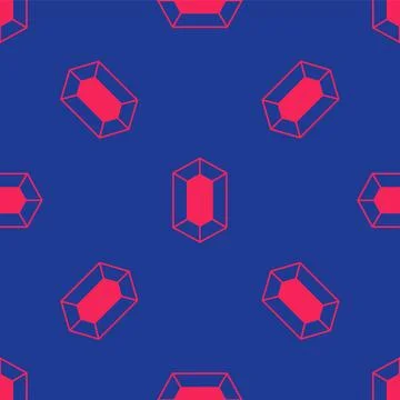 Red Gem stone icon isolated seamless pattern on blue background. Jewelry symbol Stock Illustration