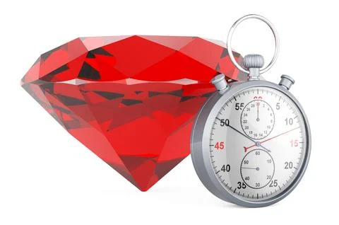 Red gem with stopwatch. 3D rendering Stock Illustration
